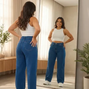 Calça Jeans Wide Leg Feminina Cintura Alta Sem Lycra Stillger