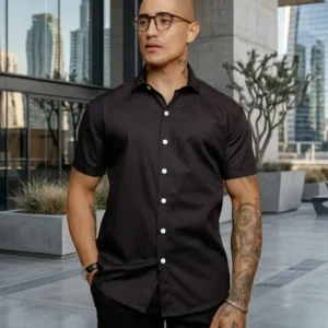 Camisa Social Masculina Manga Curta Gola Italiana Slim Fit Confortável