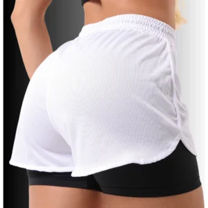 Short Fitness Duplo Feminino Cintura Alta Bermuda Academia Com Bolsos