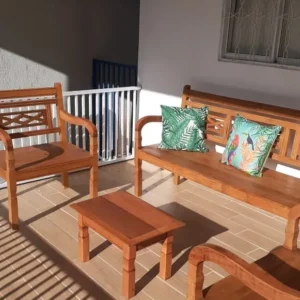 Jogo de Bancos Rústico 5 Lugares com Mesa Madeira Maciça