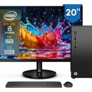 Computador Completo Intel Core i5 16GB RAM SSD 512GB + Monitor 20" – Rápido para Trabalho e Estudos