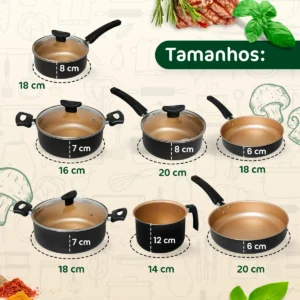 Jogo de Panelas Antiaderente 10 Peças com Tampa de Vidro – Kit Completo Resistente e Fácil de Limpar