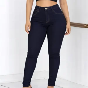 Calça Jeans Preta Feminina Cintura Alta Levanta Bumbum com Lycra