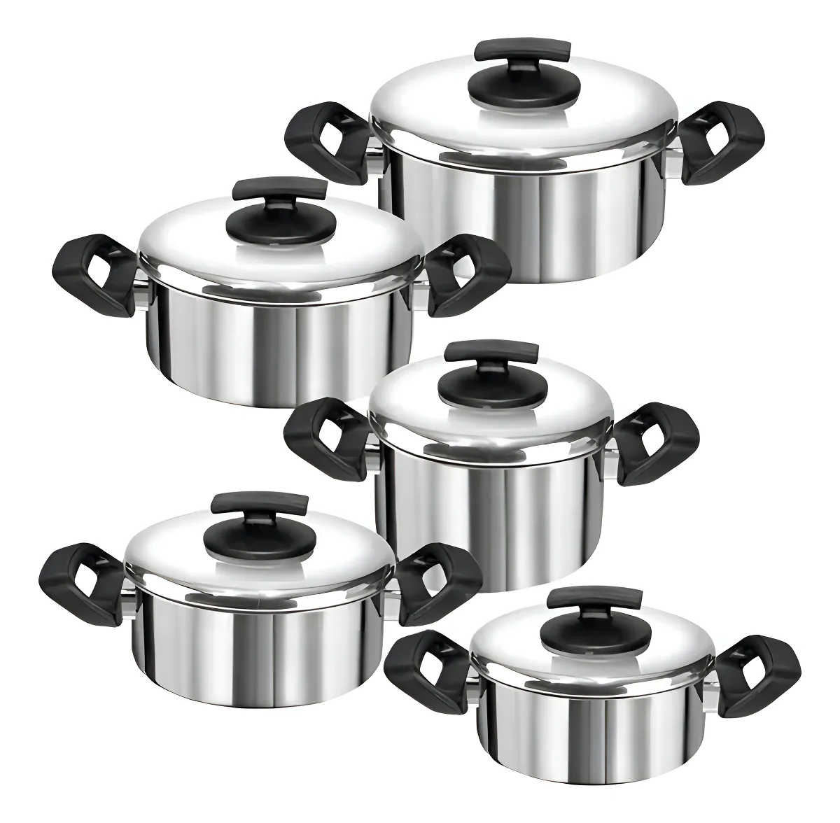 Conjunto 5 Panelas Grandes Alumínio Grosso Polido Resistentes