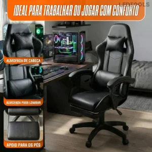 Cadeira Gamer Ergonômica Preta Reclinável com Apoio