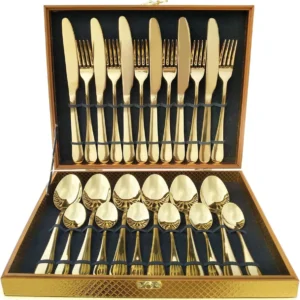 Faqueiro Dourado 24 Peças Aço Inox com Maleta