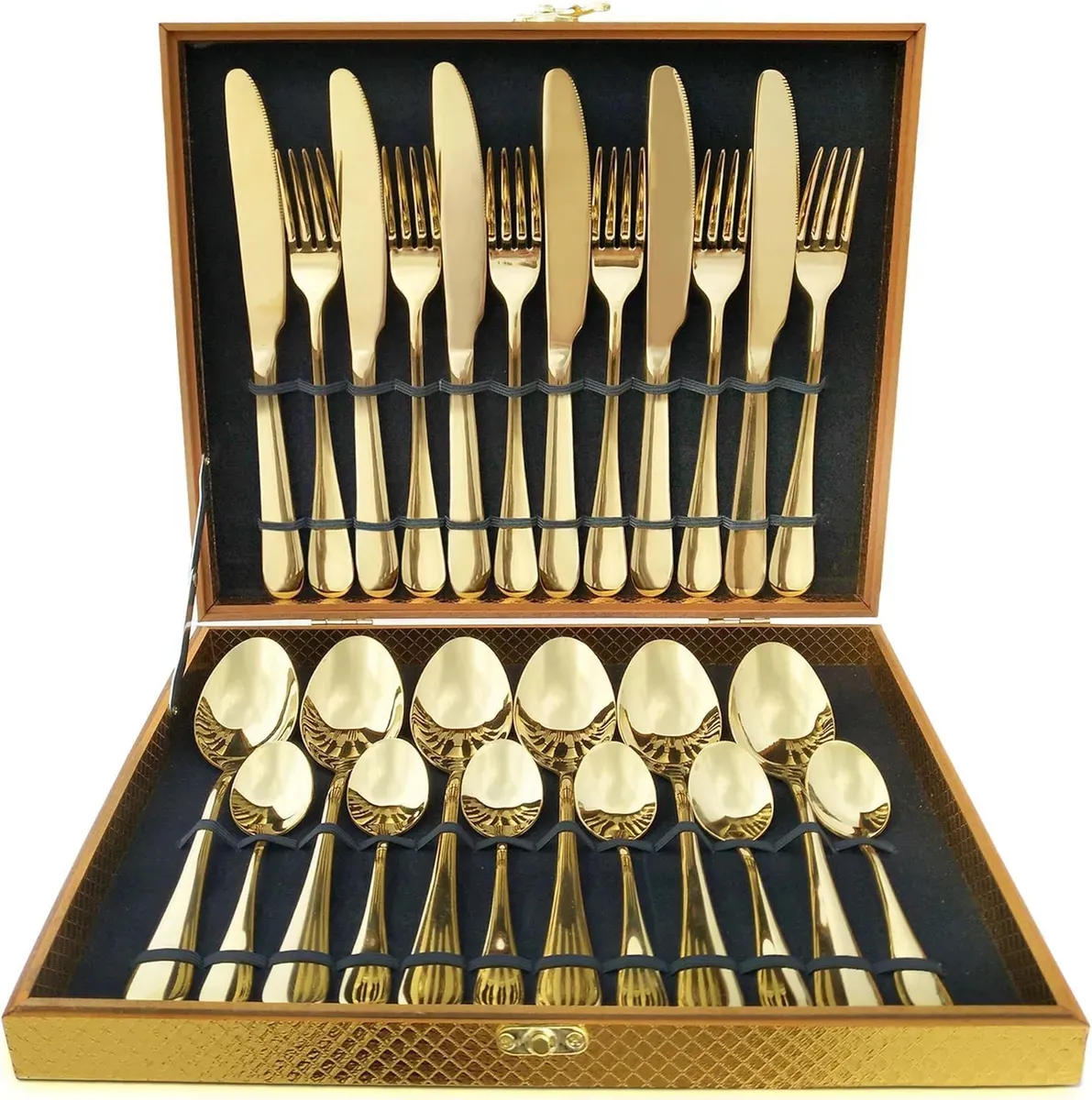 Faqueiro Dourado 24 Peças Aço Inox com Maleta