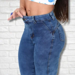 Calça Jeans Skinny Feminina Cós Alto Elastano