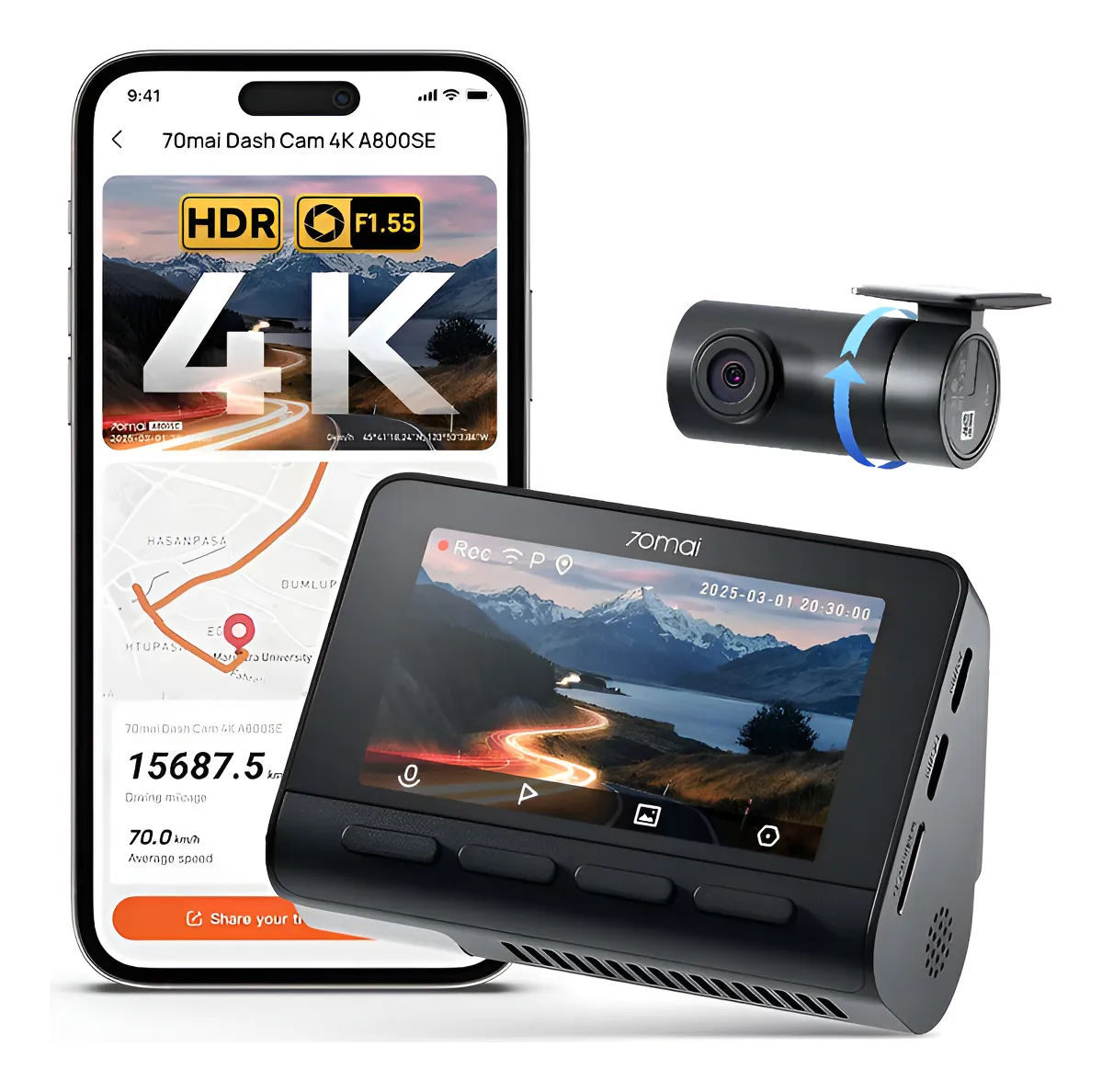 Câmera Veicular 70mai A800SE 4K GPS Dupla