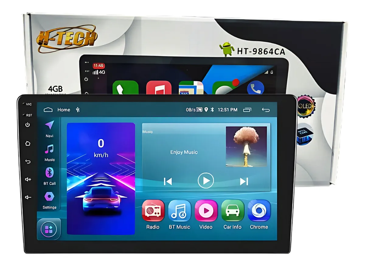 Central Multimídia H-Tech 9" 4GB 64GB CarPlay