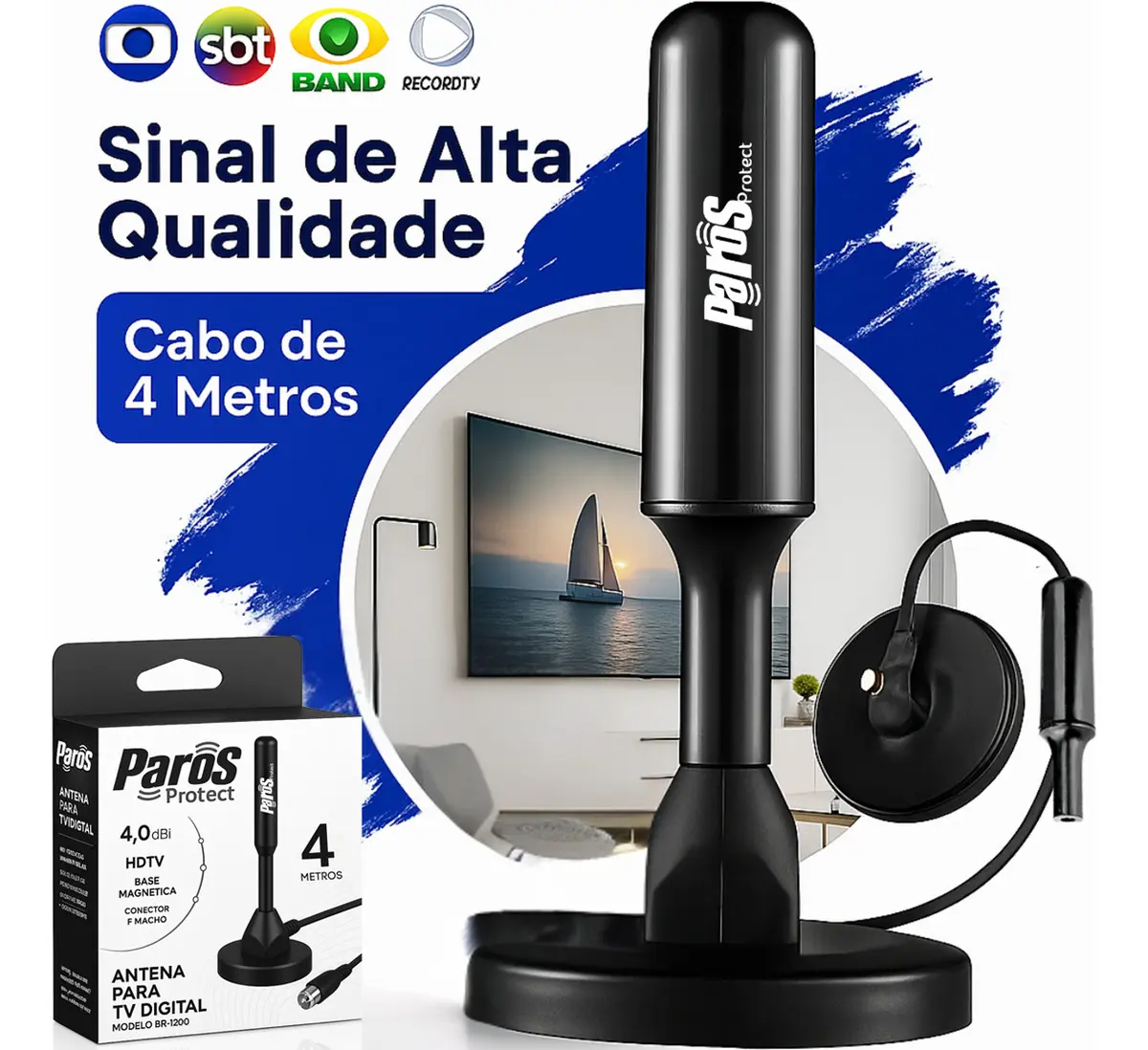 Antena Digital Interna Externa HDTV UHFVHF Cabo 4m