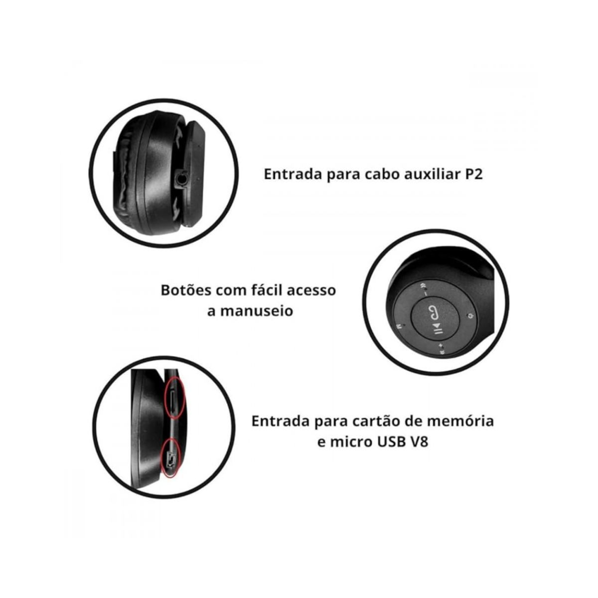 Fone de Ouvido Bluetooth Kapbom P47 Sem Fio Estéreo FM Micro SD Com Microfone - Imagem 4