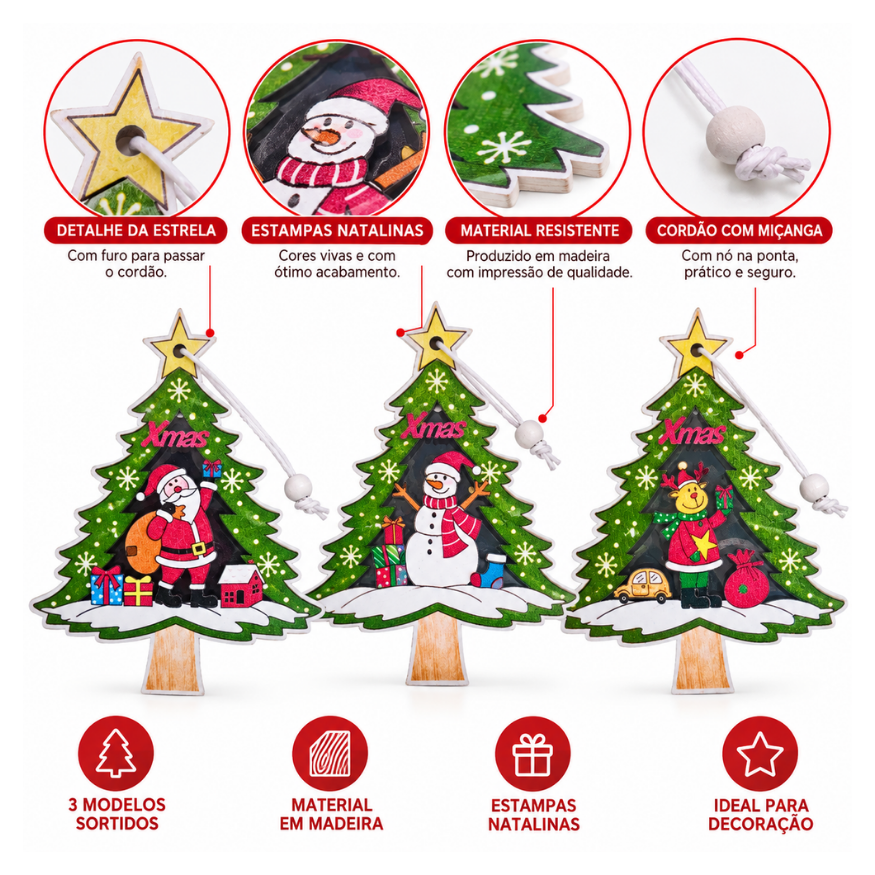 Conjunto com 06 Pingentes Decoração Árvore de Natal com Cordão Altomex ZSS-003