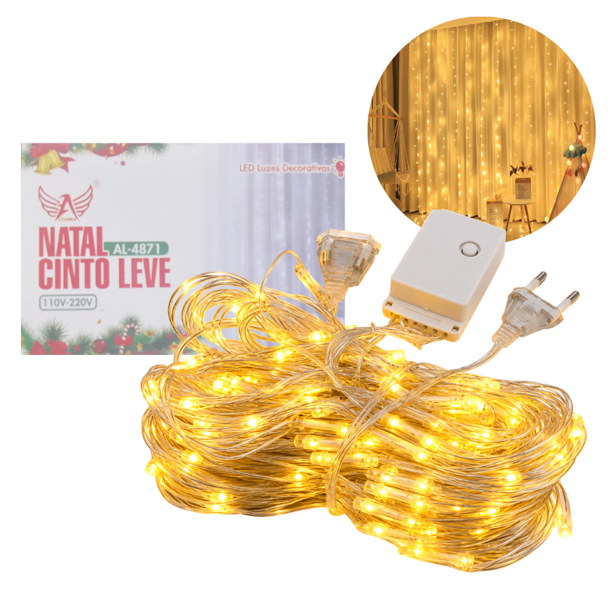 Cortina de Luz Natalina LED 160 LEDs Fixa 3x2 Metros Bivolt Altomex AL-4871 (Amarelo)