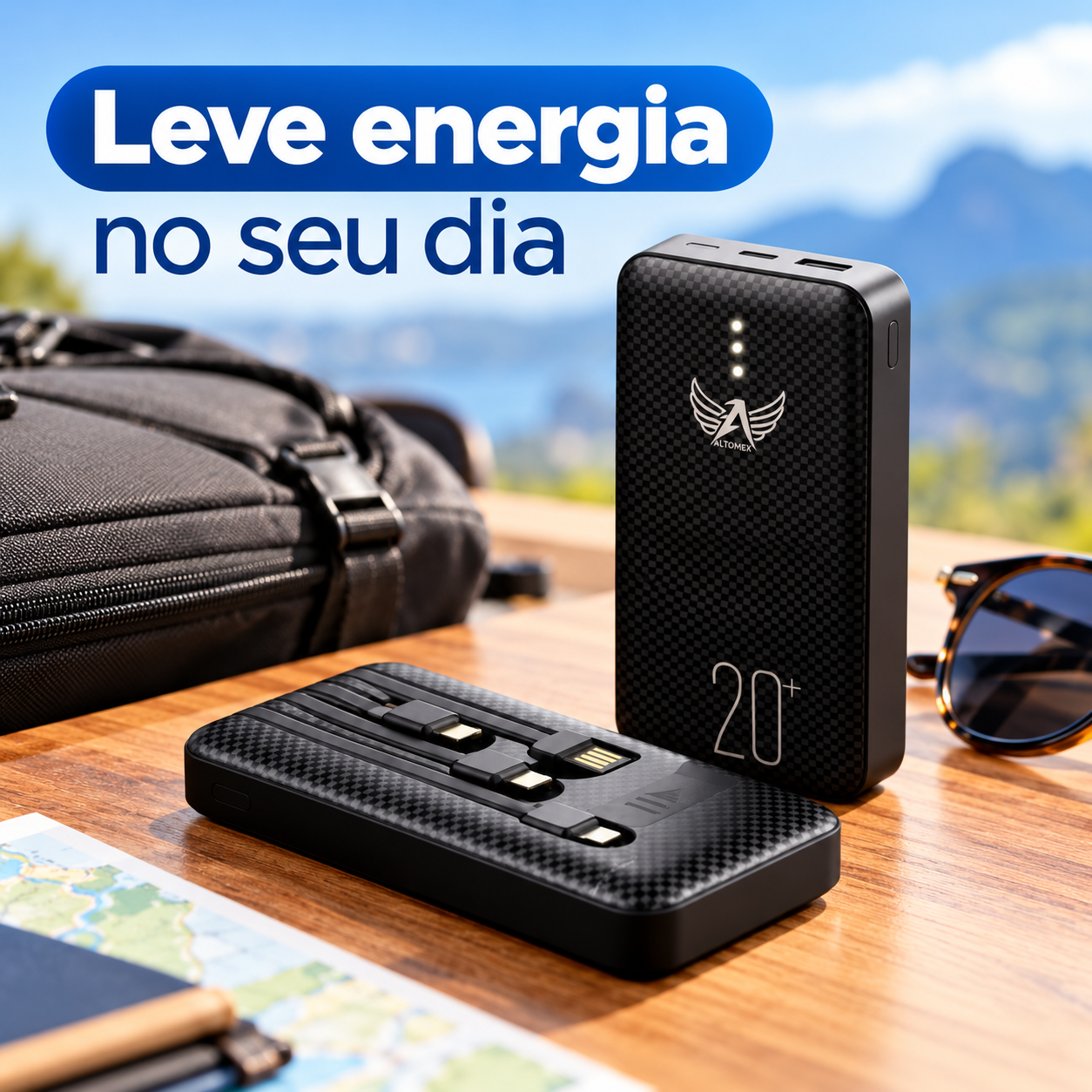 Power Bank 20000mAh Altomex PN-965 com 4 Saídas USB, V8, Tipo-C e Lightning