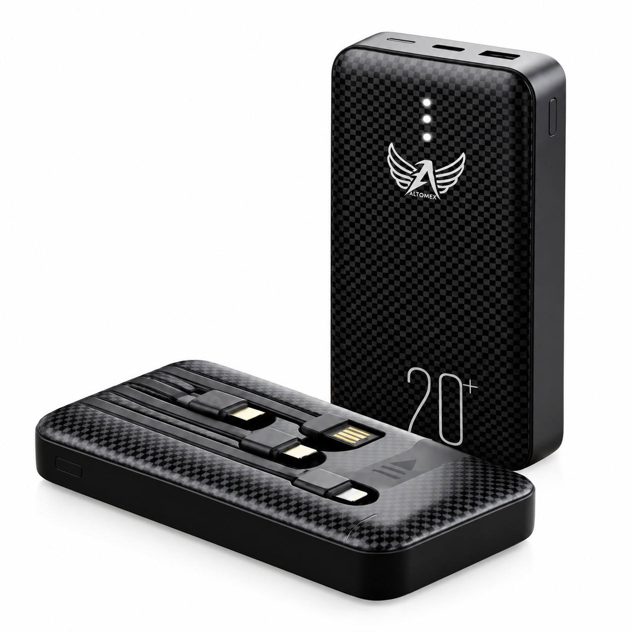 Power Bank 20000mAh Altomex PN-965 com 4 Saídas USB, V8, Tipo-C e Lightning