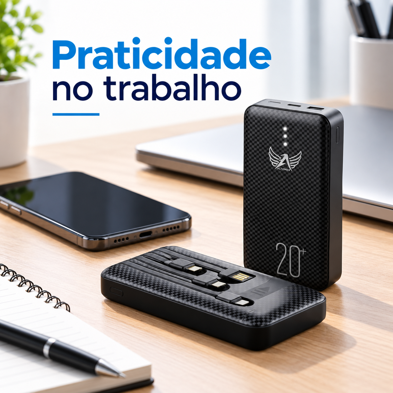 Power Bank 20000mAh Altomex PN-965 com 4 Saídas USB, V8, Tipo-C e Lightning