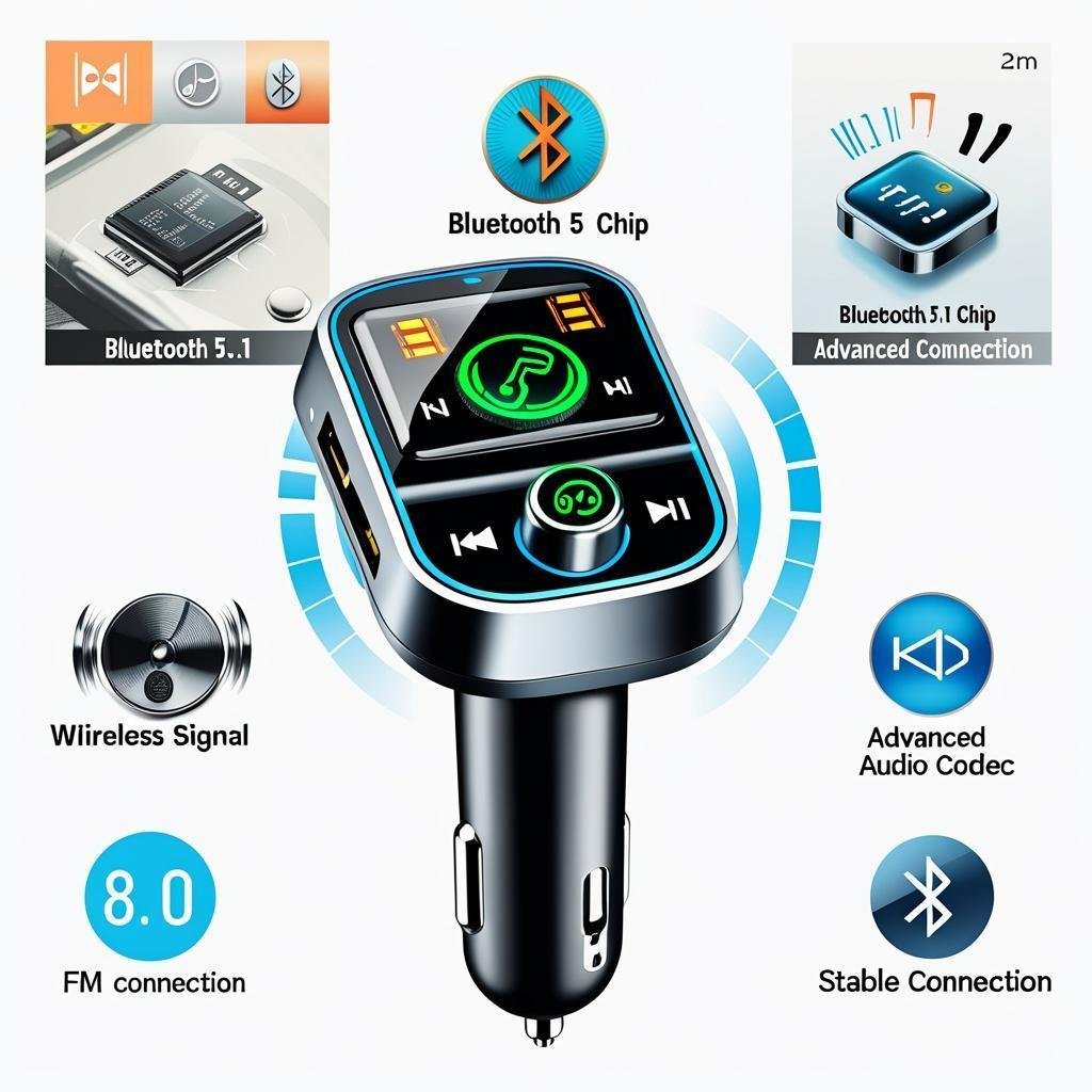Transmissor Veicular Bluetooth Altomex AL-C178 MP3 Player FM Carregador Turbo 5.1A USB Duplo RGB