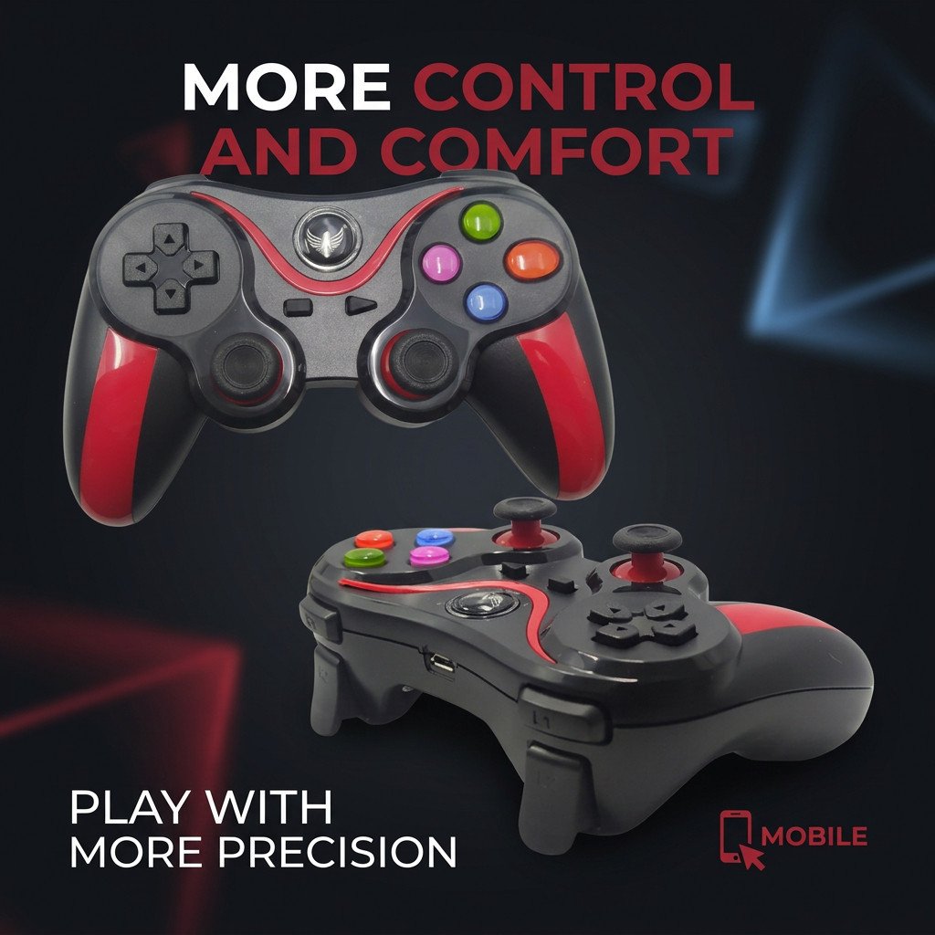 Controle Gamer Bluetooth Kapbom compativel com  Celular Android iOS Analógico Duplo 360° Bateria Recarregável