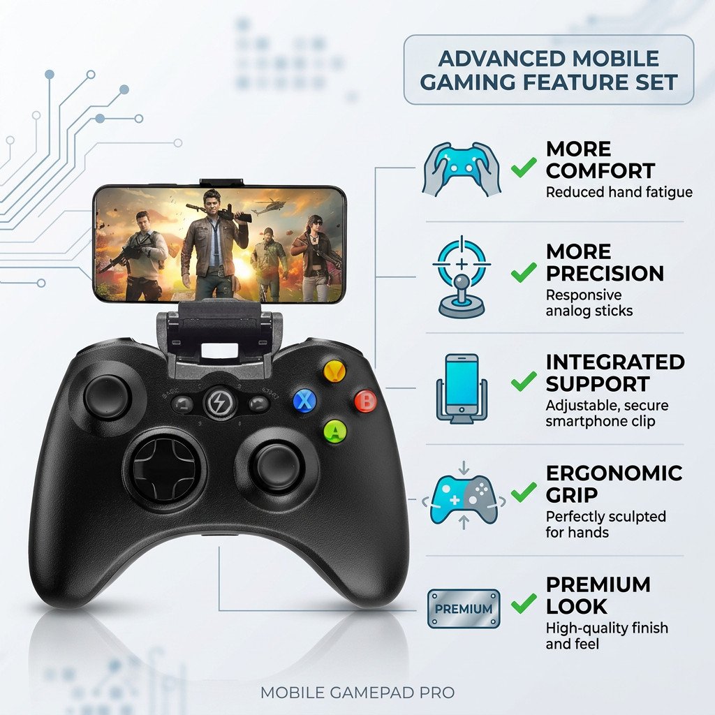 Controle Gamer Bluetooth Kapbom KAP-G7 para Celular com Suporte Retrátil Android PC Smart TV