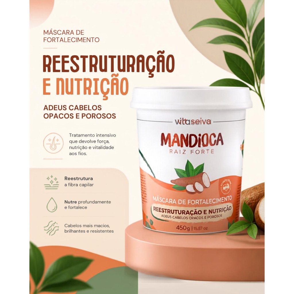 Máscara Capilar de Mandioca Vita Seiva Raiz Forte 450g Fortalecimento e Nutrição