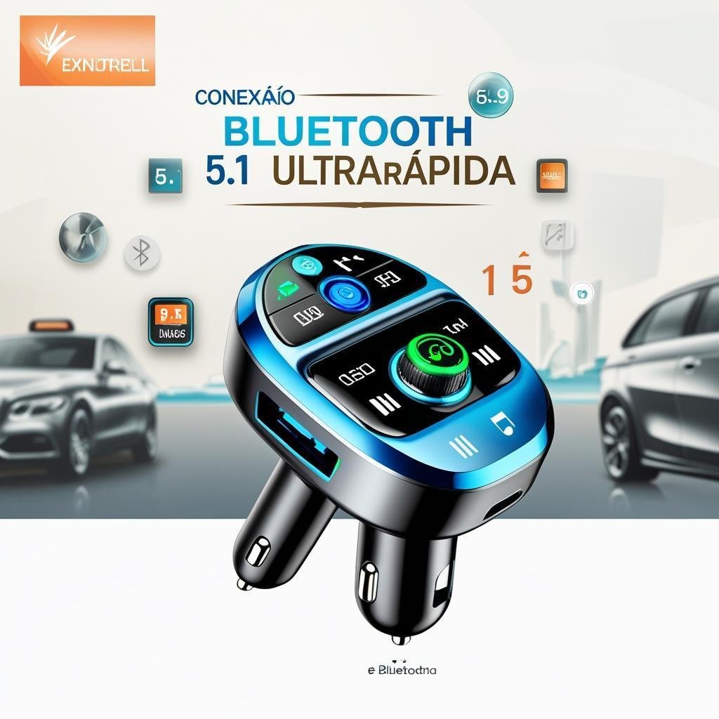 Transmissor Veicular Bluetooth Altomex AL-C178 MP3 Player FM Carregador Turbo 5.1A USB Duplo RGB