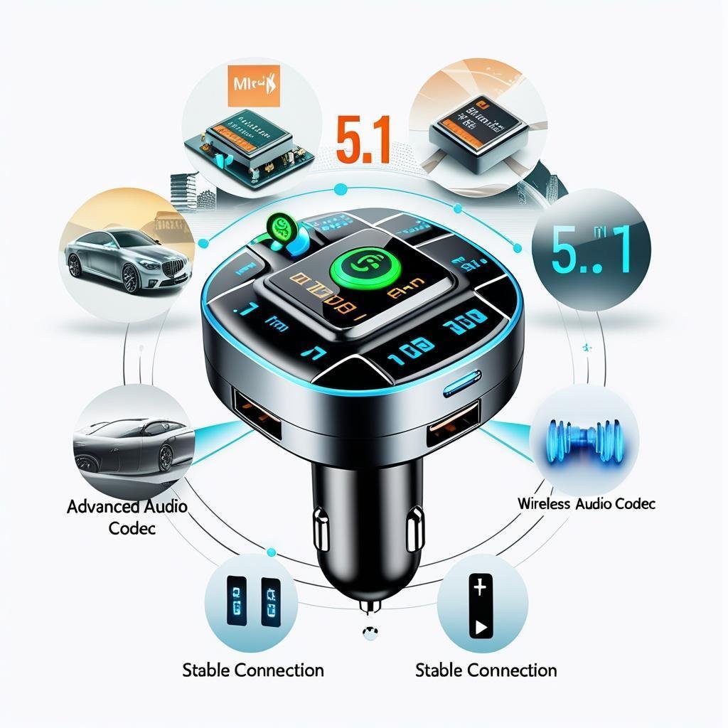 Transmissor Veicular Bluetooth Altomex AL-C178 MP3 Player FM Carregador Turbo 5.1A USB Duplo RGB