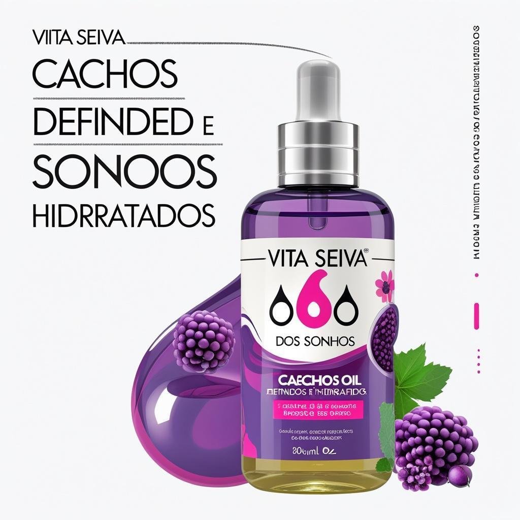 Óleo Multifuncional Vita Seiva Cachos dos Sonhos Açaí e Uva 60ml Nutrição Brilho e Controle do Frizz