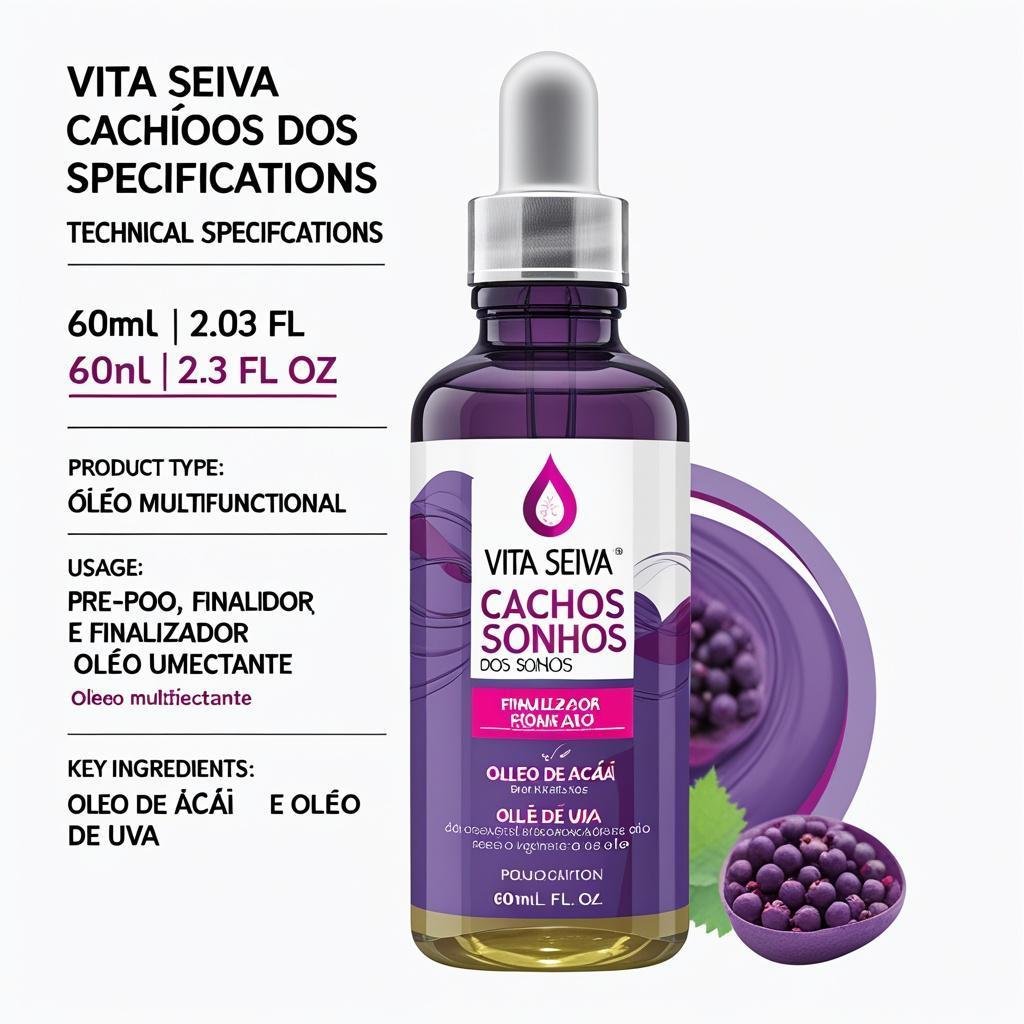 Óleo Multifuncional Vita Seiva Cachos dos Sonhos Açaí e Uva 60ml Nutrição Brilho e Controle do Frizz