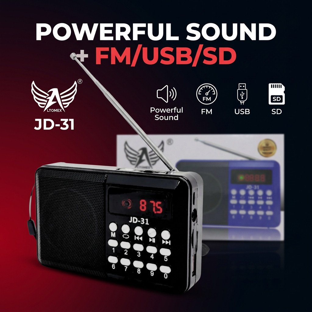 Rádio Portátil Bluetooth Altomex JD-31 FM Digital Recarregável USB Micro SD Bateria Interna