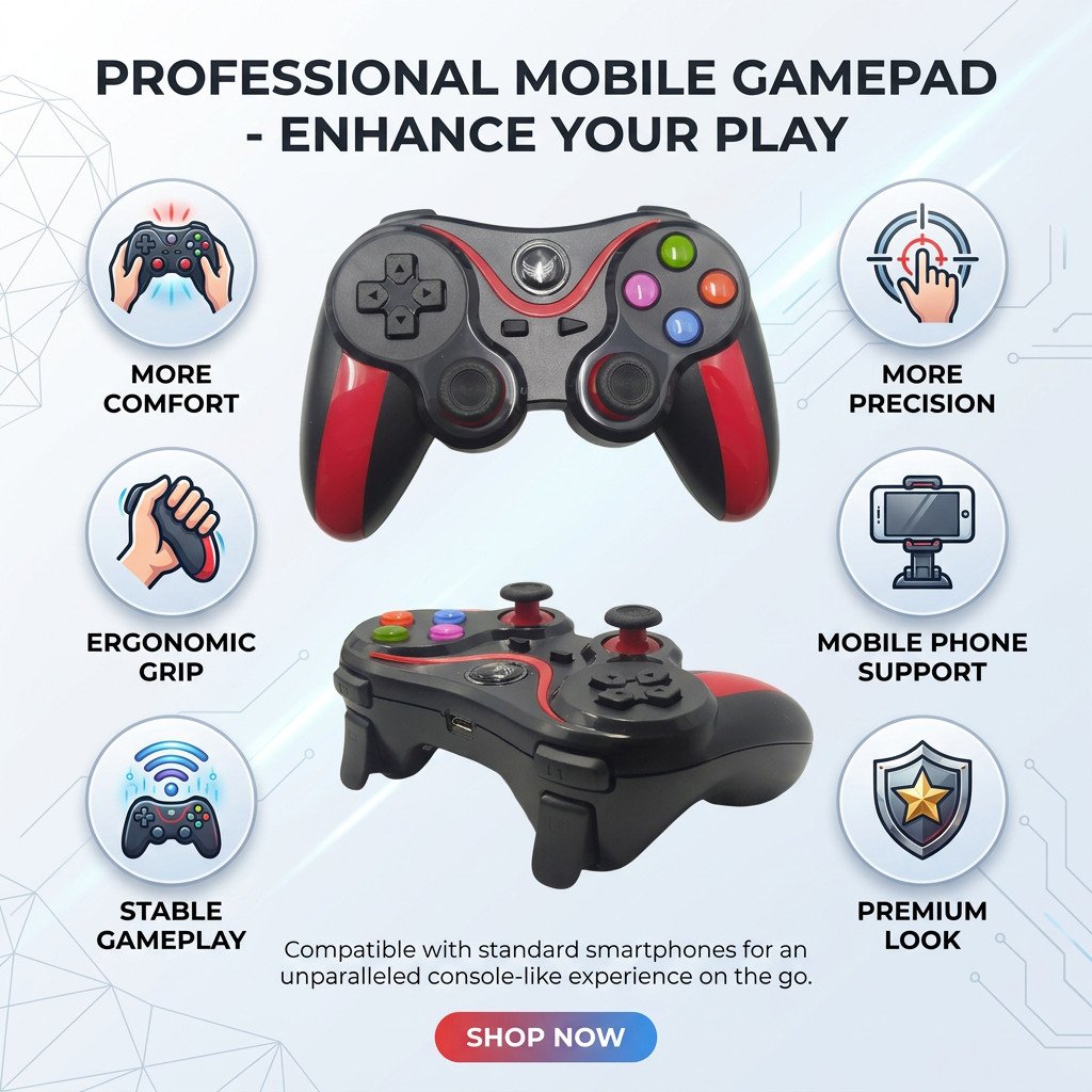 Controle Gamer Bluetooth Kapbom compativel com  Celular Android iOS Analógico Duplo 360° Bateria Recarregável