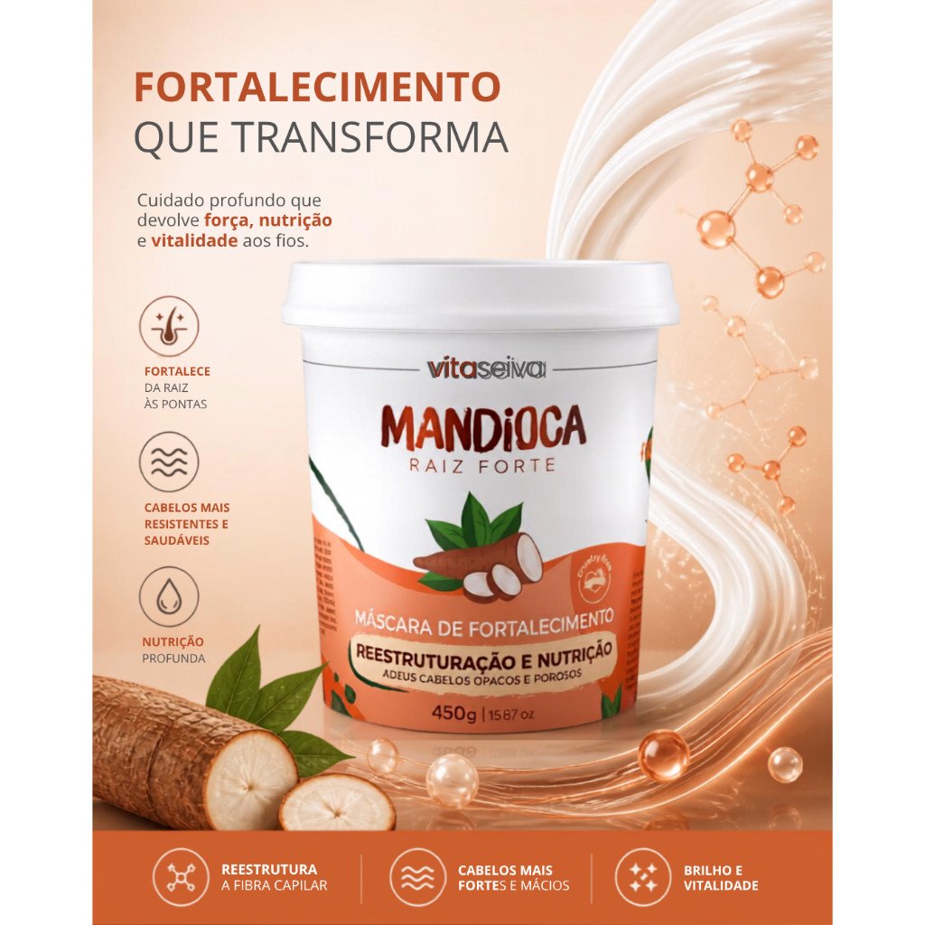 Máscara Capilar de Mandioca Vita Seiva Raiz Forte 450g Fortalecimento e Nutrição