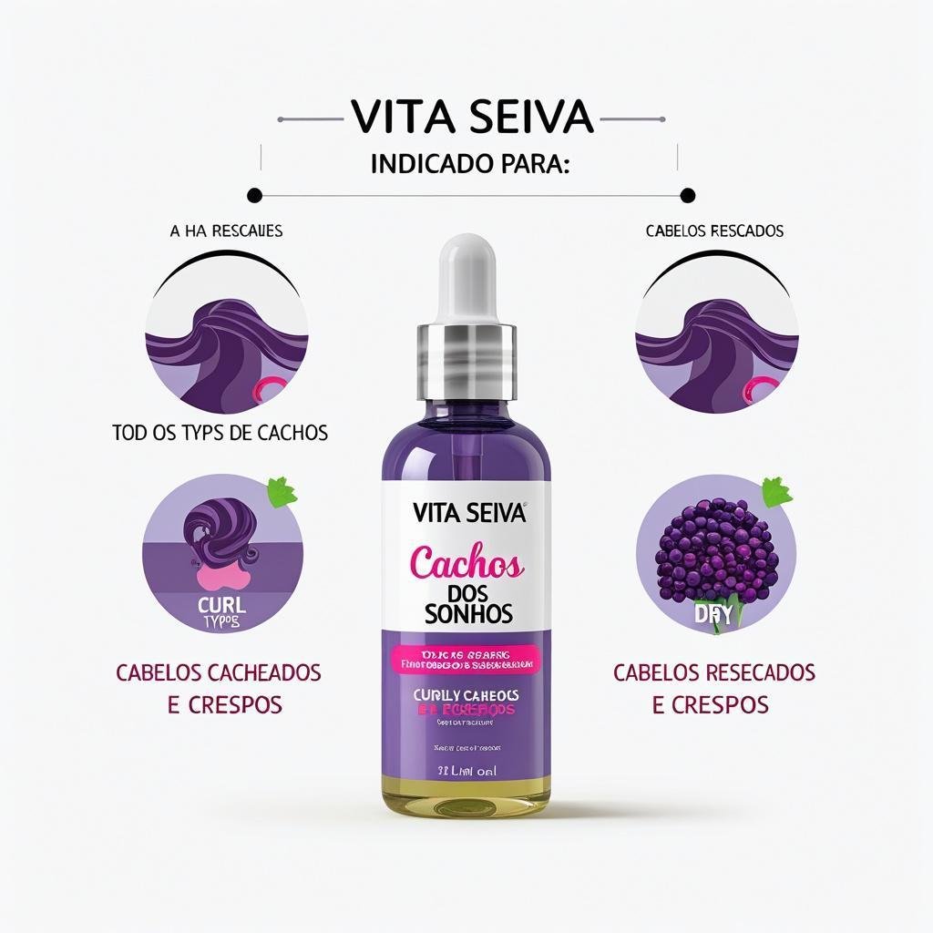 Óleo Multifuncional Vita Seiva Cachos dos Sonhos Açaí e Uva 60ml Nutrição Brilho e Controle do Frizz