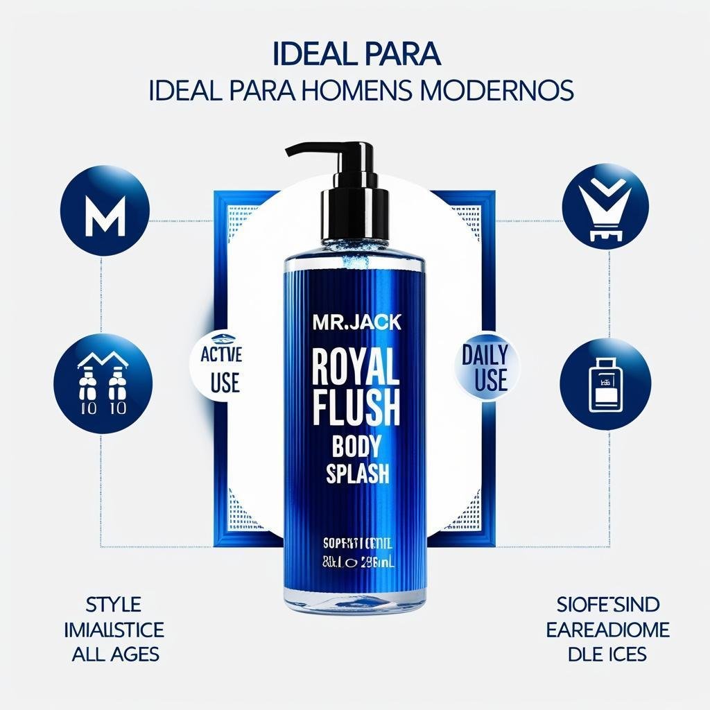 Body Splash Masculino Mr. Jack Royal Flush Man Aromático Amadeirado 200ml Bergamota Refrescante
