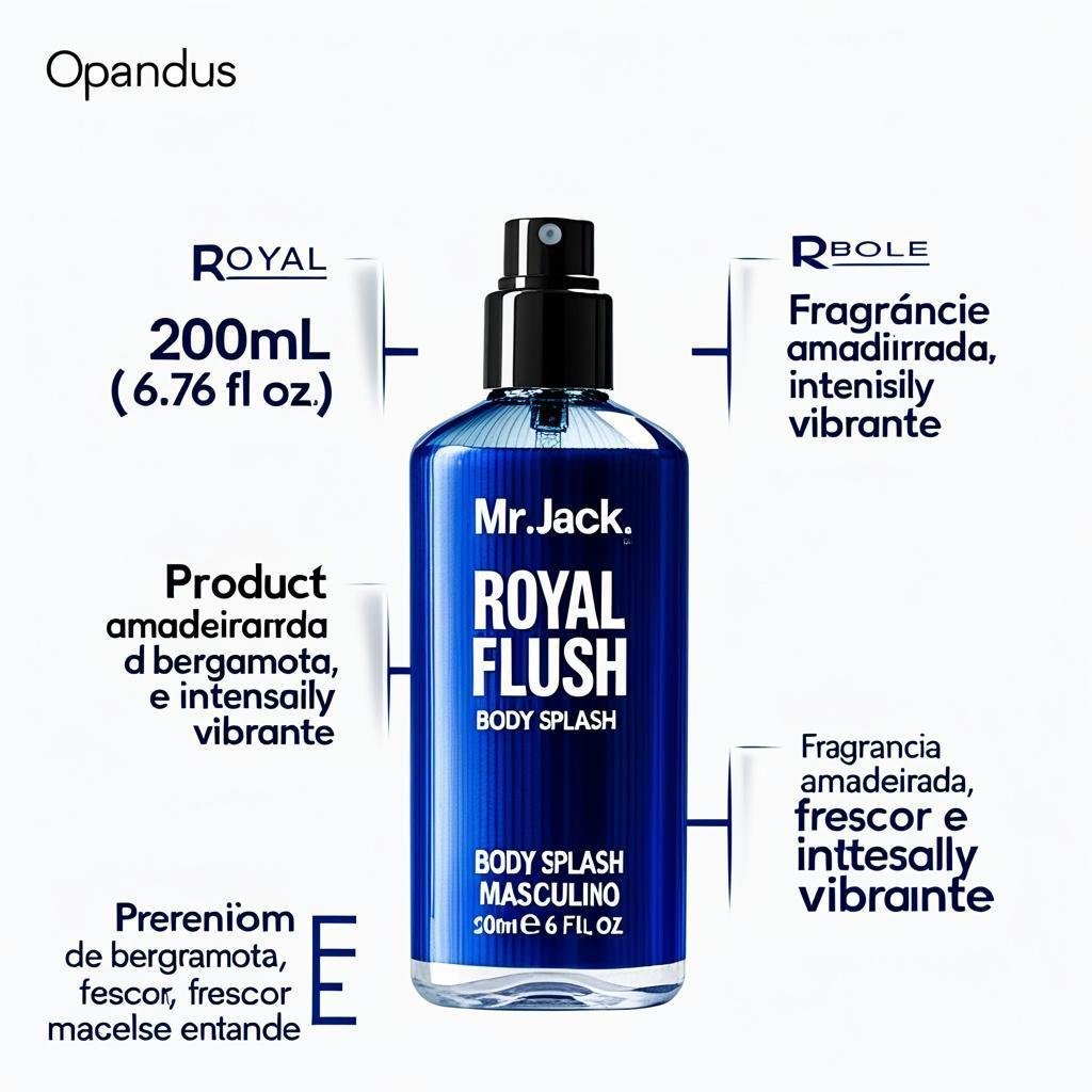 Body Splash Masculino Mr. Jack Royal Flush Man Aromático Amadeirado 200ml Bergamota Refrescante