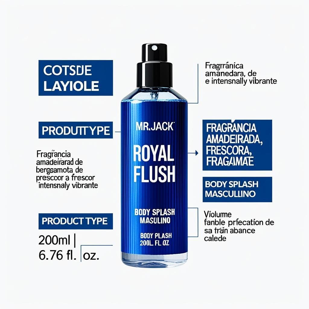 Body Splash Masculino Mr. Jack Royal Flush Man Aromático Amadeirado 200ml Bergamota Refrescante
