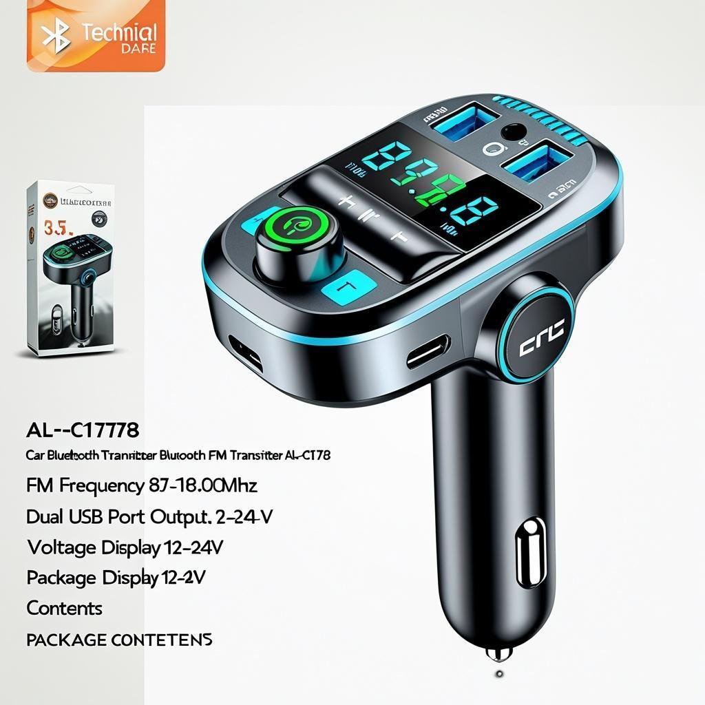 Transmissor Veicular Bluetooth Altomex AL-C178 MP3 Player FM Carregador Turbo 5.1A USB Duplo RGB