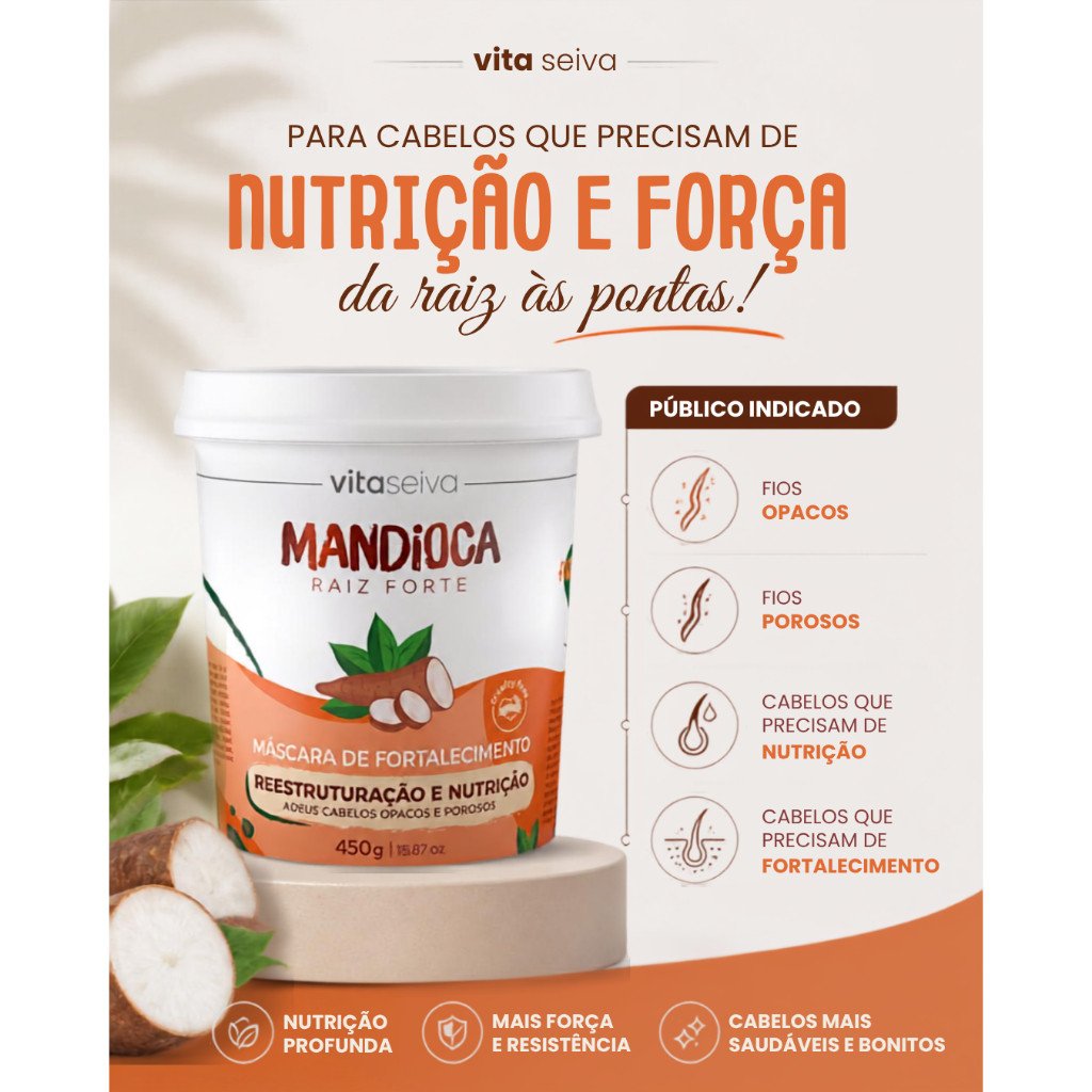 Máscara Capilar de Mandioca Vita Seiva Raiz Forte 450g Fortalecimento e Nutrição