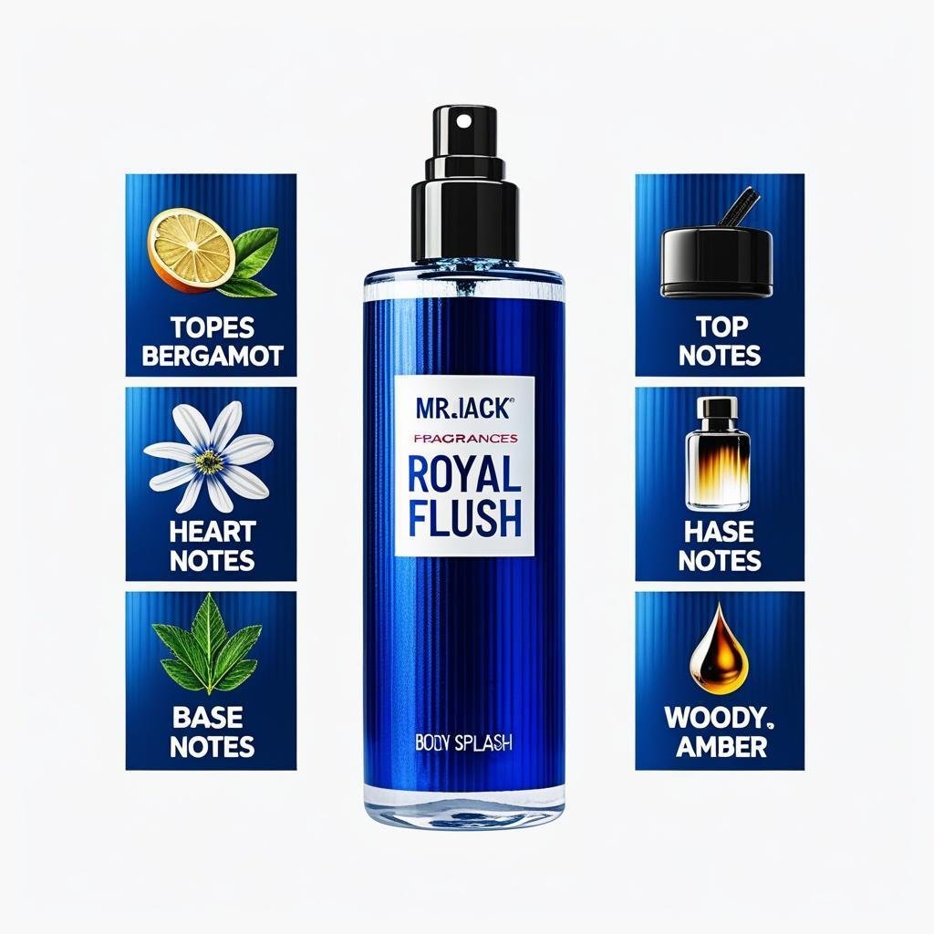 Body Splash Masculino Mr. Jack Royal Flush Man Aromático Amadeirado 200ml Bergamota Refrescante