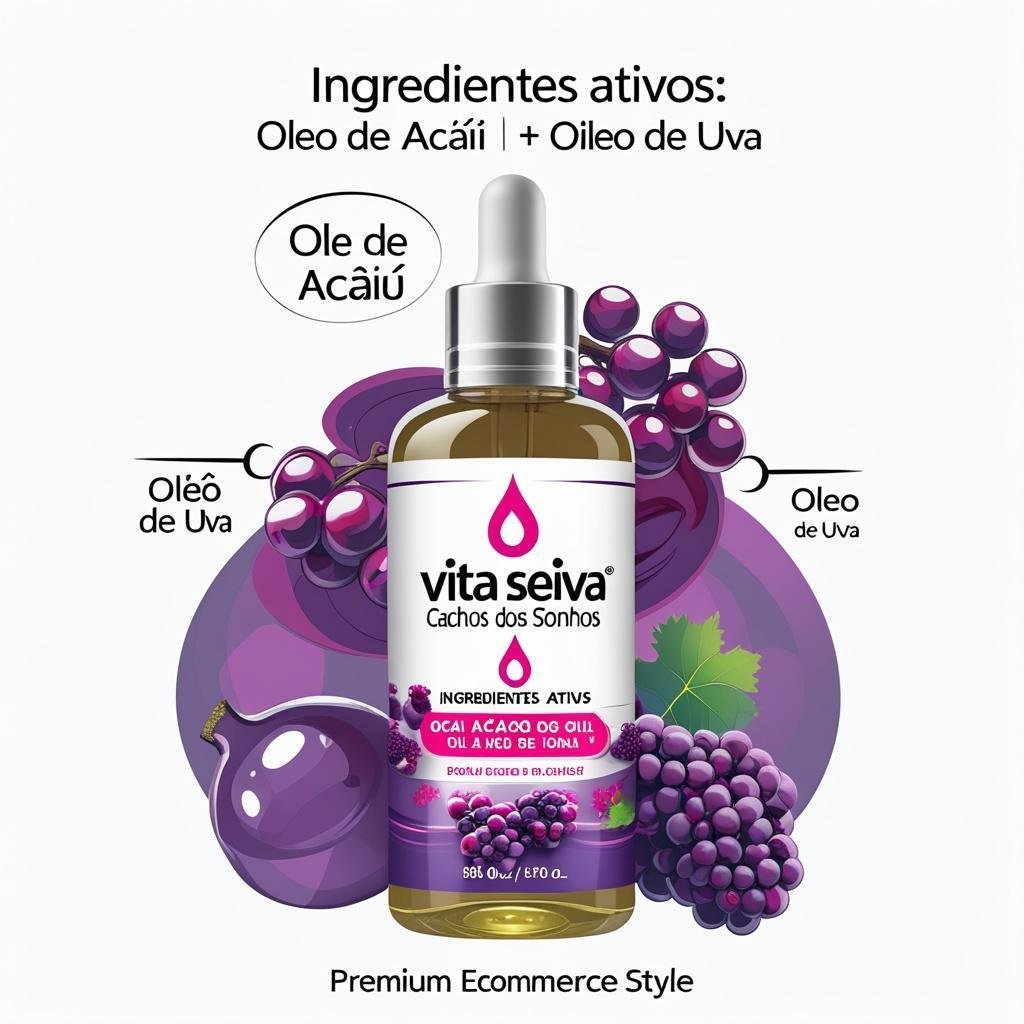 Óleo Multifuncional Vita Seiva Cachos dos Sonhos Açaí e Uva 60ml Nutrição Brilho e Controle do Frizz