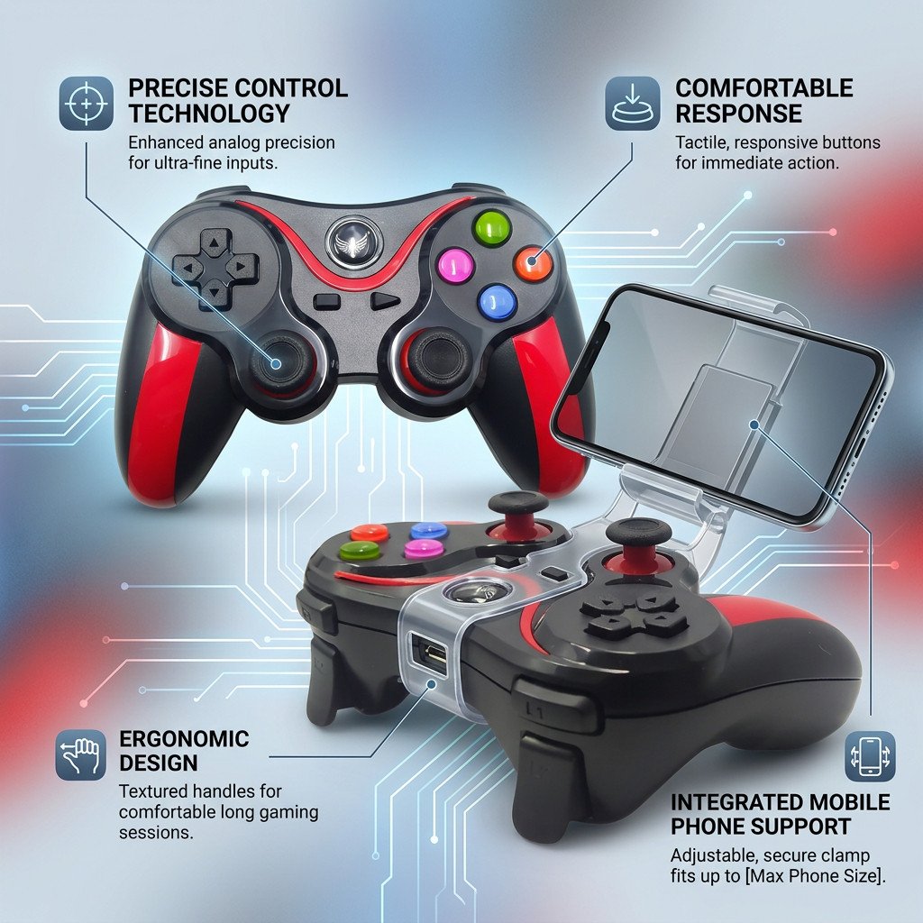 Controle Gamer Bluetooth Kapbom compativel com  Celular Android iOS Analógico Duplo 360° Bateria Recarregável