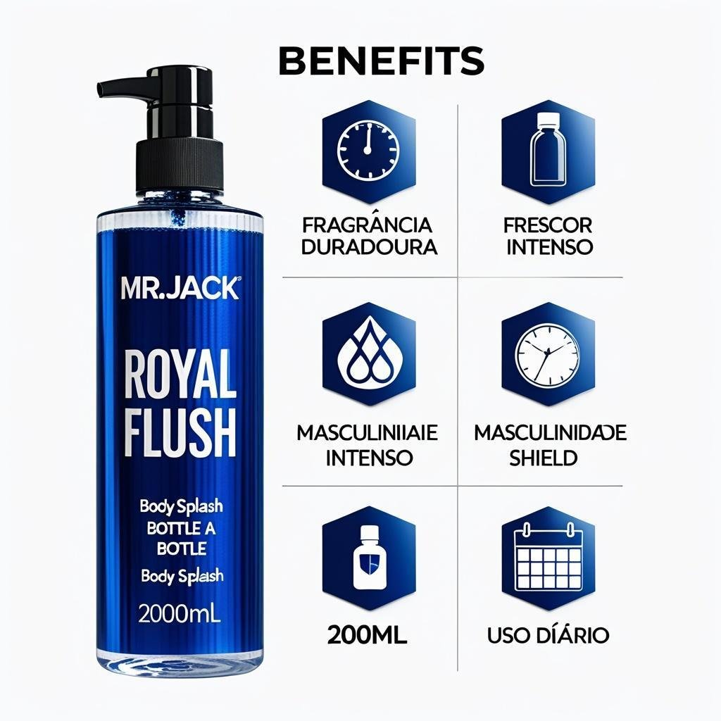 Body Splash Masculino Mr. Jack Royal Flush Man Aromático Amadeirado 200ml Bergamota Refrescante