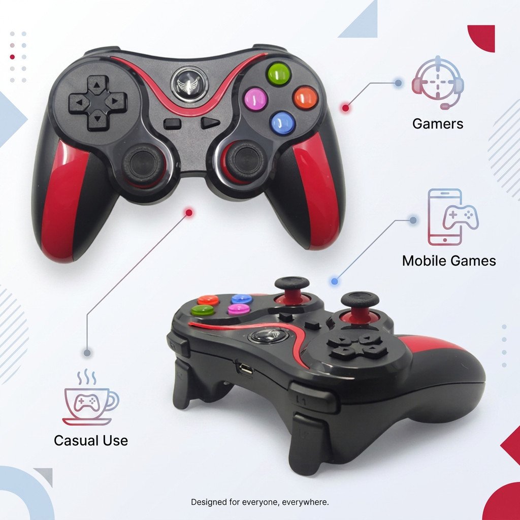 Controle Gamer Bluetooth Kapbom compativel com  Celular Android iOS Analógico Duplo 360° Bateria Recarregável