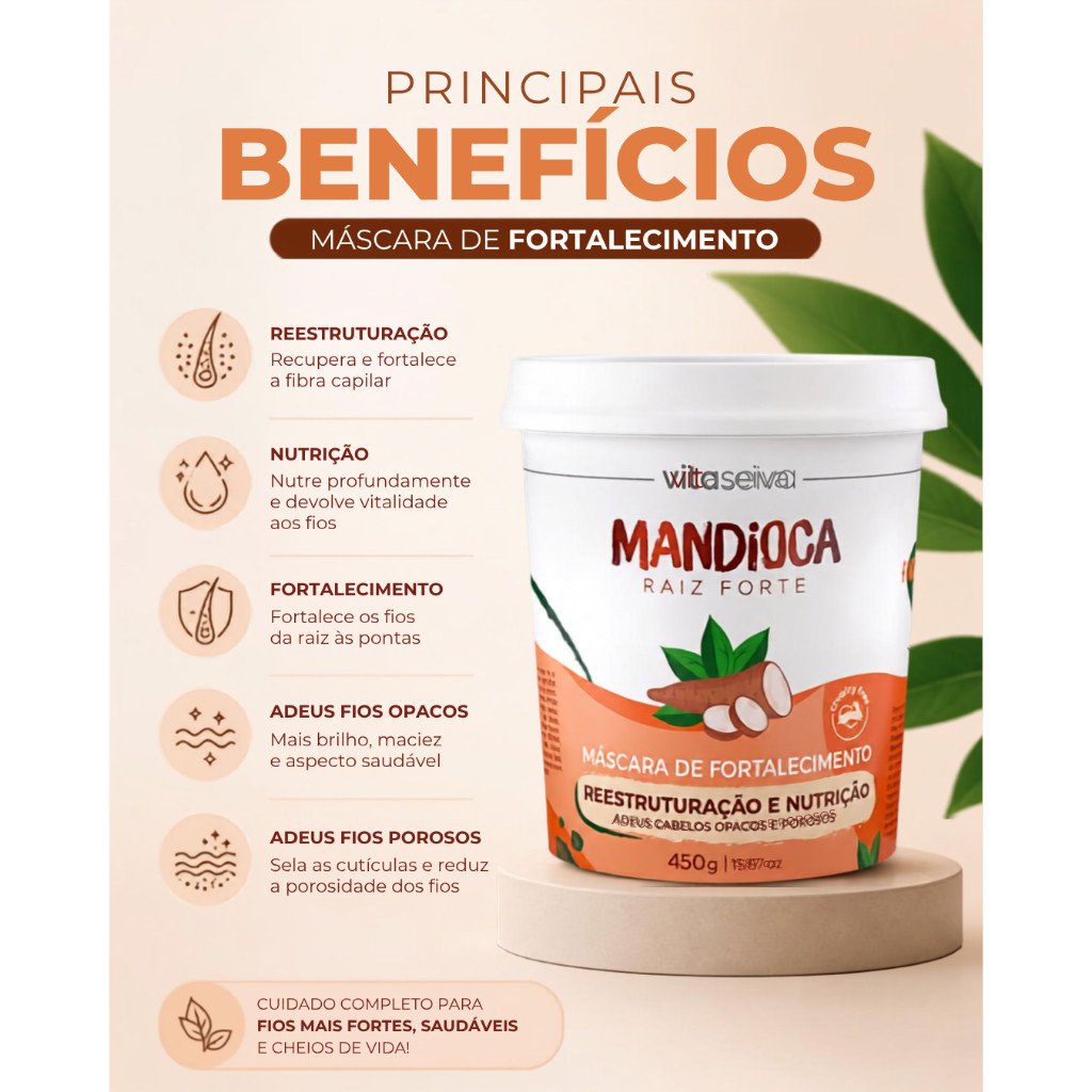 Máscara Capilar de Mandioca Vita Seiva Raiz Forte 450g Fortalecimento e Nutrição