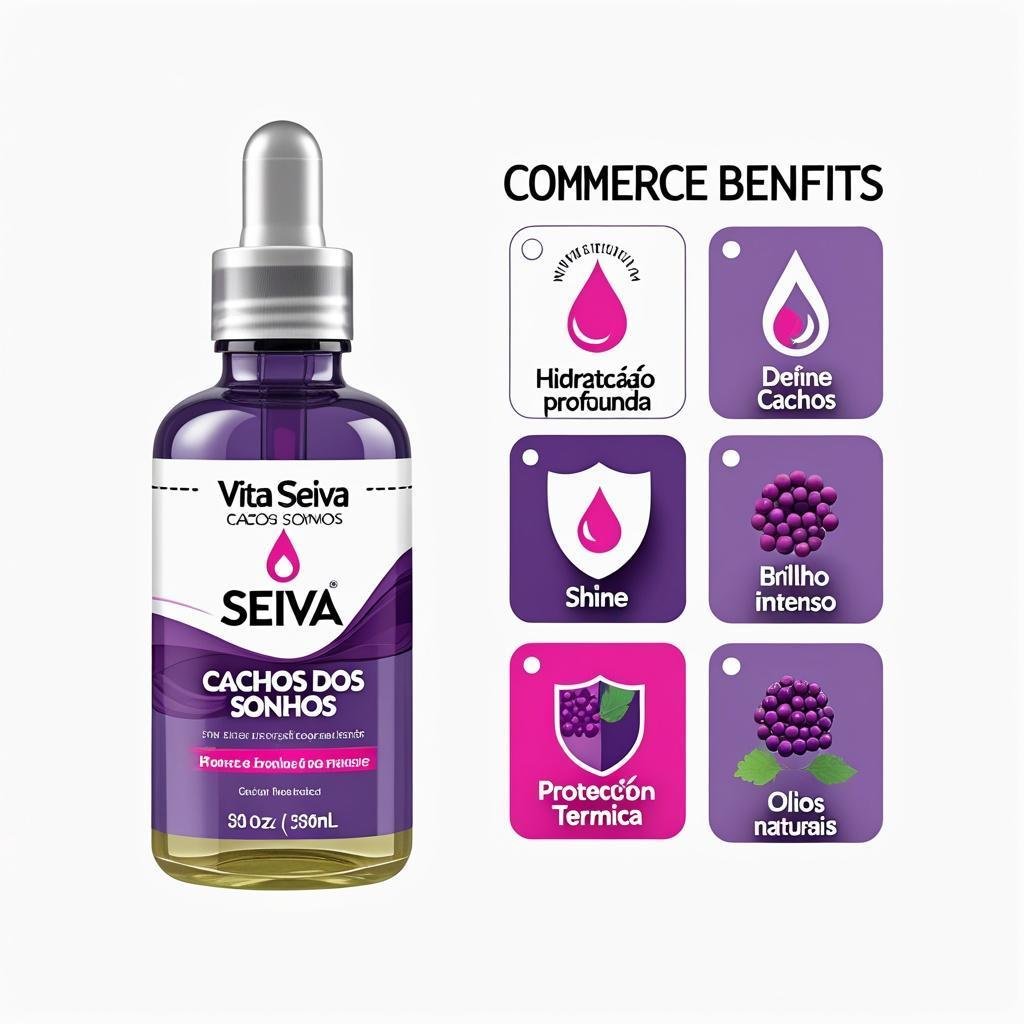 Óleo Multifuncional Vita Seiva Cachos dos Sonhos Açaí e Uva 60ml Nutrição Brilho e Controle do Frizz