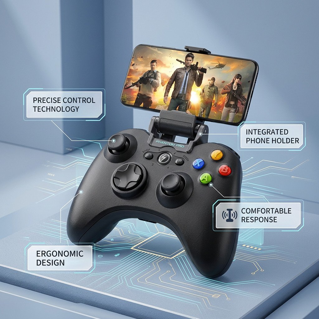 Controle Gamer Bluetooth Kapbom KAP-G7 para Celular com Suporte Retrátil Android PC Smart TV