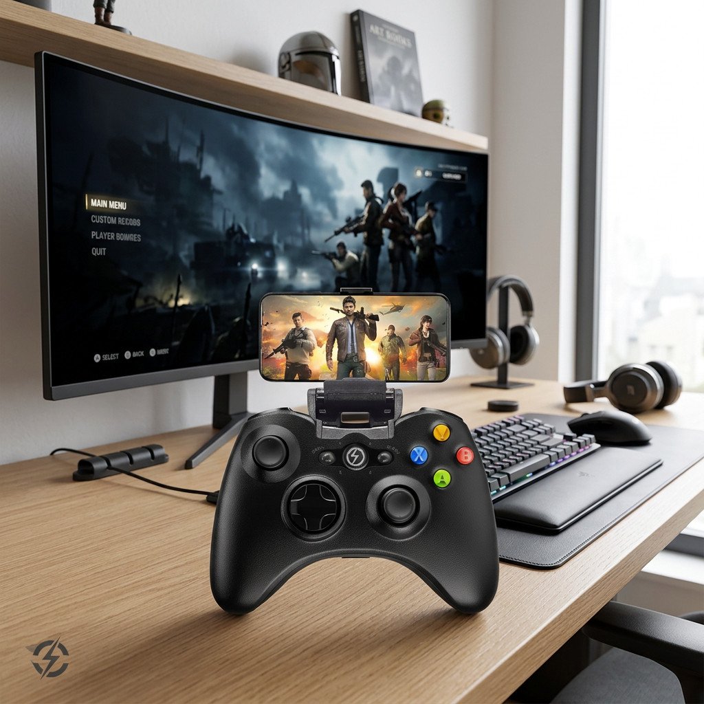 Controle Gamer Bluetooth Kapbom KAP-G7 para Celular com Suporte Retrátil Android PC Smart TV