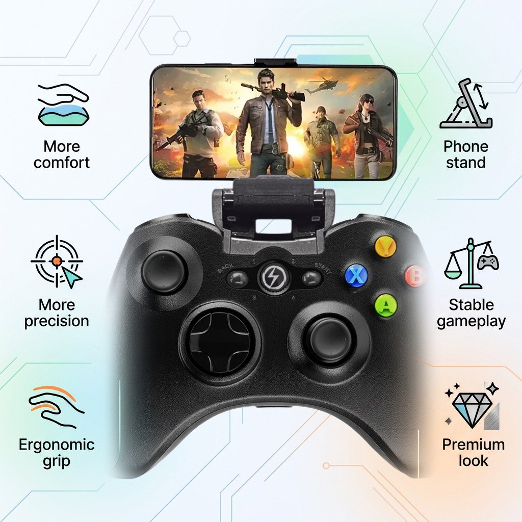 Controle Gamer Bluetooth Kapbom KAP-G7 para Celular com Suporte Retrátil Android PC Smart TV