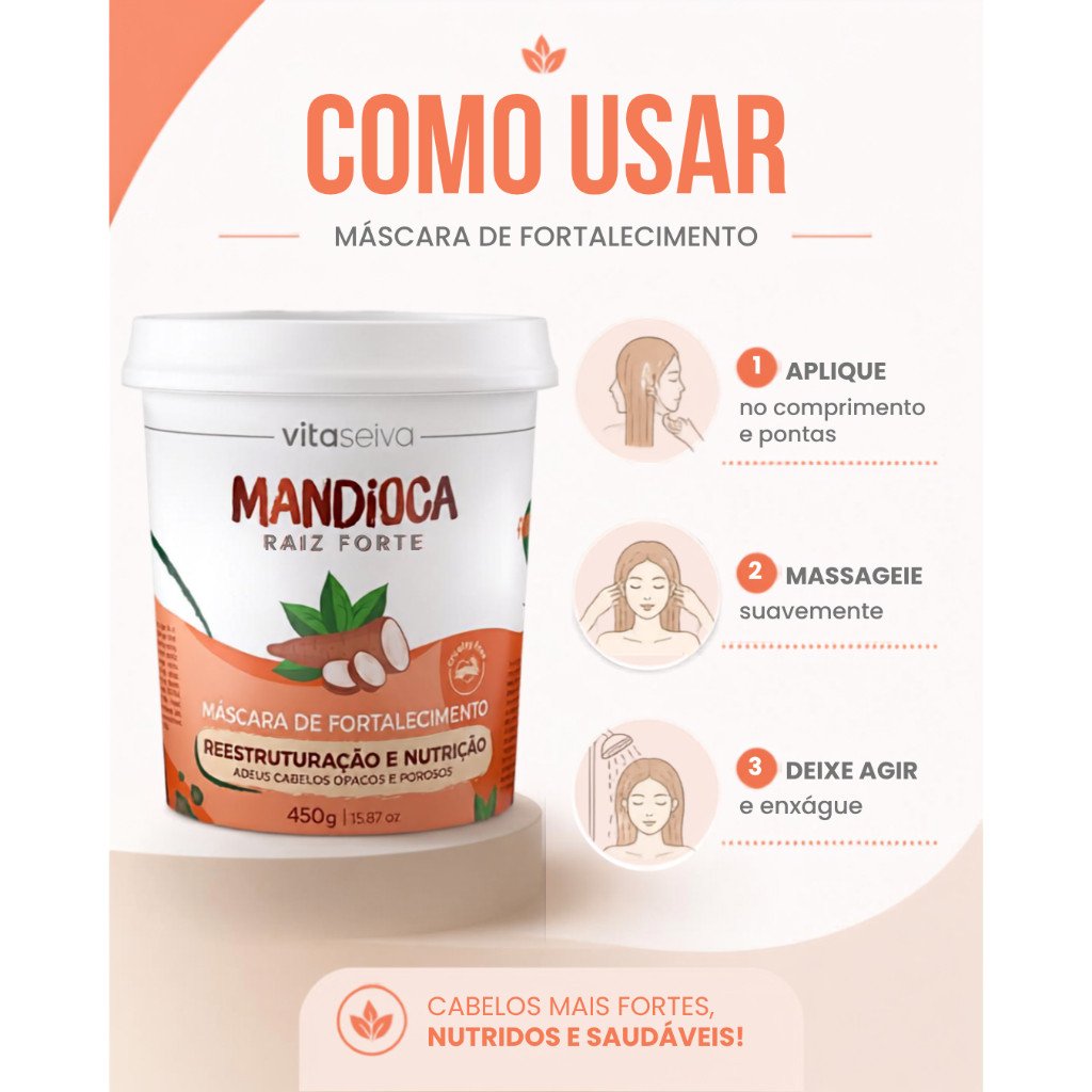 Máscara Capilar de Mandioca Vita Seiva Raiz Forte 450g Fortalecimento e Nutrição