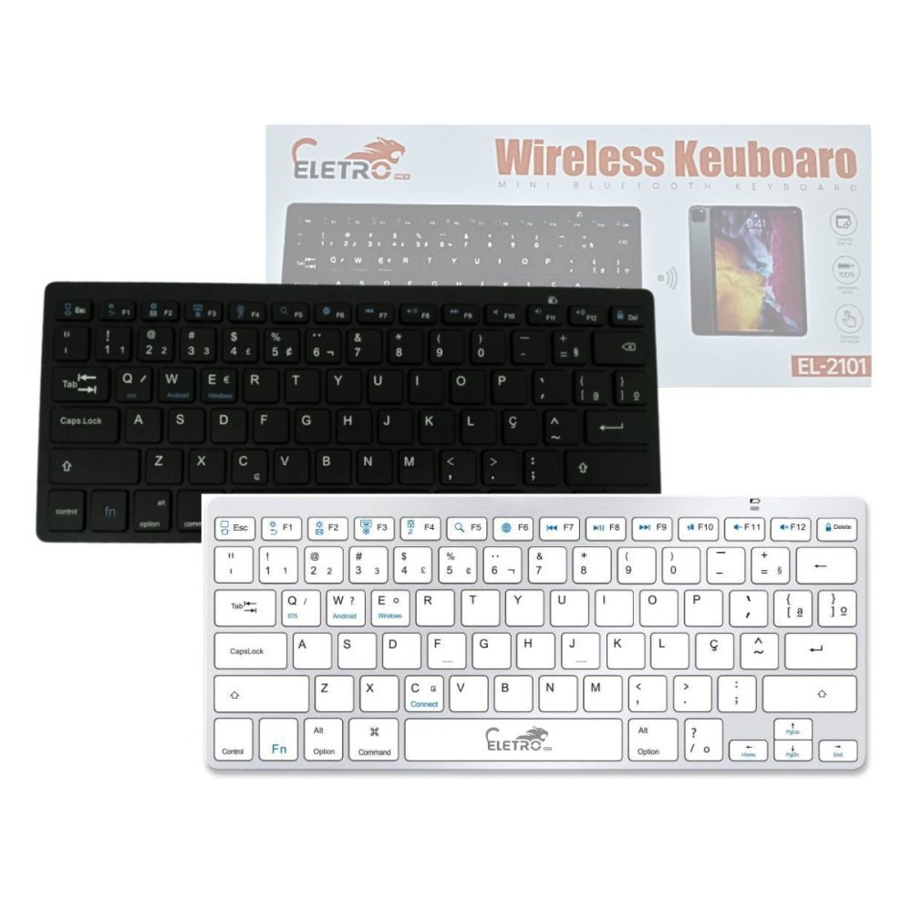 Teclado Bluetooth Sem Fio Ultra Fino Eletromex EL-2101 para Tablet Celular Notebook e PC